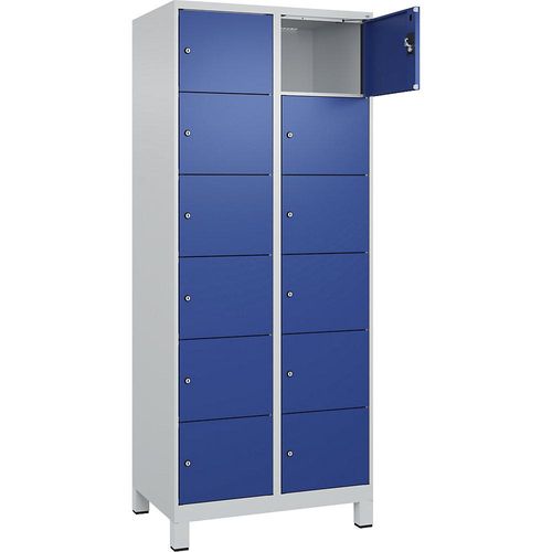 4068192014829 - 6er-Schließfachschrank Evolo PLUS 2 Abteile lichtgrau   enzianblau B 800 mm 12 Fächer mit breiten Füßen Zylinderschloss kaiserkraft