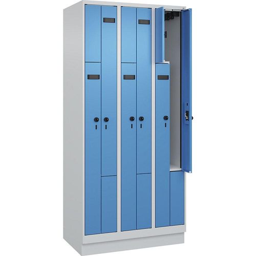 4068192565383 - Z-Spind Evolo PLUS 3 Abteile lichtgrau   lichtblau B 900 mm 6 Fächer mit Bodensockel Sicherheits-Drehriegel kaiserkraft