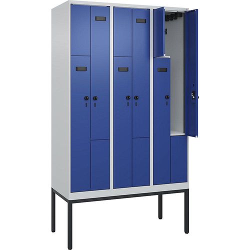 4068192926764 - Z-Spind Evolo PLUS 3 Abteile lichtgrau   enzianblau B 1200 mm 6 Fächer mit schmalen Füßen Sicherheits-Drehriegel kaiserkraft