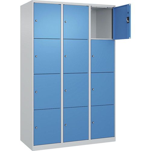 4068192007005 - 4er-Schließfachschrank Evolo PLUS 3 Abteile lichtgrau lichtblau B 1200 mm 12 Fächer mit Bodengleitern Zylinderschloss kaiserkraft 4068192007005 - 4er-Schließfachschrank Evolo PLUS 3 Abteile lichtgrau lichtblau B 1200 mm 12 Fächer mit Bodengleitern Zylinderschloss kaiserkraft