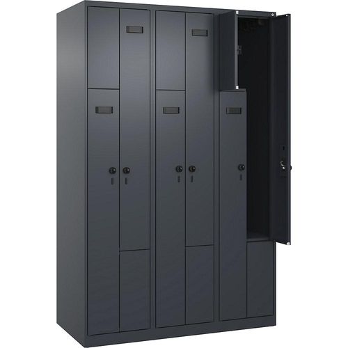 4068192633563 - Z-Spind Evolo PLUS 3 Abteile grau B 1200 mm 6 Fächer mit Bodengleitern Sicherheits-Drehriegel kaiserkraft