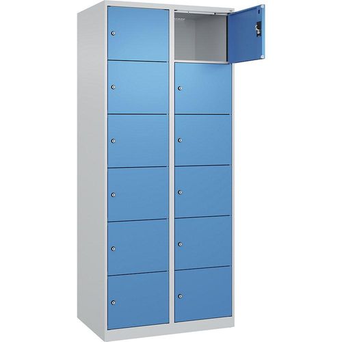 4068192004936 - 6er-Schließfachschrank Evolo PLUS 2 Abteile lichtgrau lichtblau B 800 mm 12 Fächer mit Bodengleitern Zylinderschloss kaiserkraft 4068192004936 - 6er-Schließfachschrank Evolo PLUS 2 Abteile lichtgrau lichtblau B 800 mm 12 Fächer mit Bodengleitern Zylinderschloss kaiserkraft