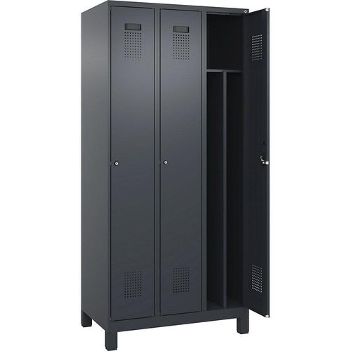 4067521991442 - Schwarz-Weiß-Spind Evolo PLUS schmal 3 Abteile Trennwand verkürzt grau B 900 mm mit breiten Füßen Zylinderschloss kaiserkraft 4067521991442 - Schwarz-Weiß-Spind Evolo PLUS schmal 3 Abteile Trennwand verkürzt grau B 900 mm mit breiten Füßen Zylinderschloss kaiserkraft