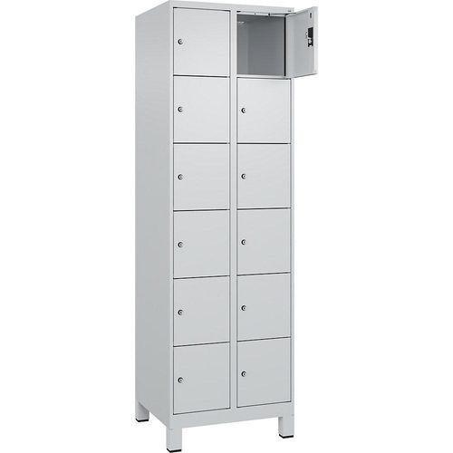 4068192013549 - 6er-Schließfachschrank Evolo PLUS 2 Abteile lichtgrau B 600 mm 12 Fächer mit breiten Füßen Zylinderschloss kaiserkraft