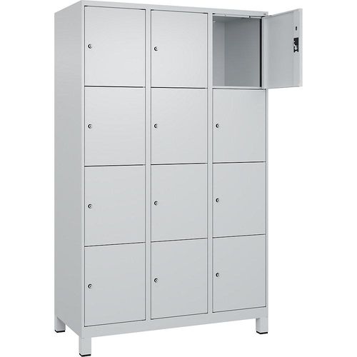 4068192016960 - 4er-Schließfachschrank Evolo PLUS 3 Abteile lichtgrau B 1200 mm 12 Fächer mit breiten Füßen Zylinderschloss kaiserkraft
