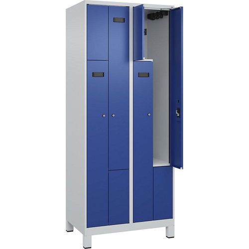 4068192677772 - Z-Spind Evolo PLUS 2 Abteile lichtgrau   enzianblau B 800 mm 4 Fächer mit breiten Füßen Zylinderschloss kaiserkraft