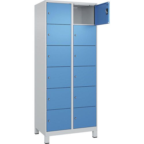 4068192014836 - 6er-Schließfachschrank Evolo PLUS 2 Abteile lichtgrau   lichtblau B 800 mm 12 Fächer mit breiten Füßen Zylinderschloss kaiserkraft