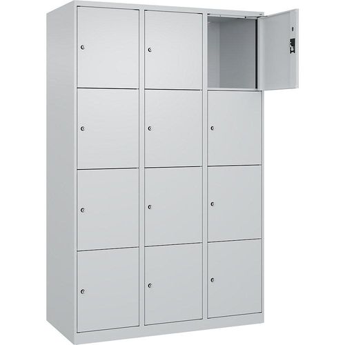 4068192007067 - 4er-Schließfachschrank Evolo PLUS 3 Abteile lichtgrau B 1200 mm 12 Fächer mit Bodengleitern Zylinderschloss kaiserkraft