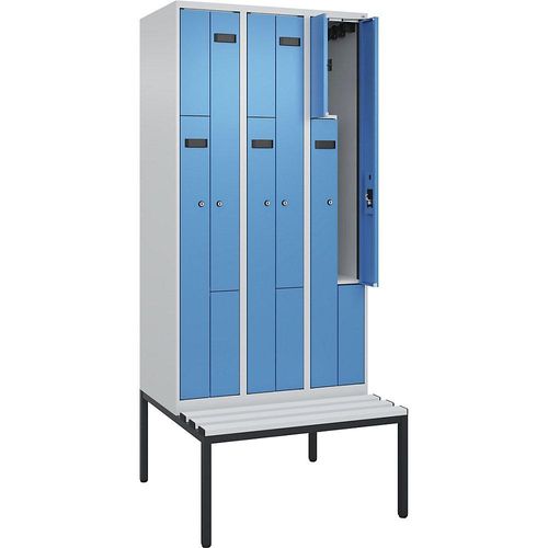 4068427111897 - Z-Spind Evolo PLUS Sitzbank 3 Abteile lichtgrau   lichtblau B 900 mm Zylinderschloss mit untergebauter Sitzbank Kunststoff kaiserkraft