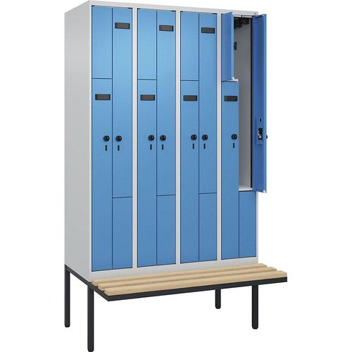 4068192930259 - Z-Spind Evolo PLUS Sitzbank 4 Abteile lichtgrau lichtblau B 1200 mm Sicherheits-Drehriegel mit auskragender Sitzbank Buche kaiserkraft 4068192930259 - Z-Spind Evolo PLUS Sitzbank 4 Abteile lichtgrau lichtblau B 1200 mm Sicherheits-Drehriegel mit auskragender Sitzbank Buche kaiserkraft