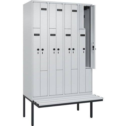 4068427101768 - Z-Spind Evolo PLUS Sitzbank 4 Abteile lichtgrau   lichtgrau B 1200 mm Sicherheits-Drehriegel mit auskragender Sitzbank Kunststoff kaiserkraft