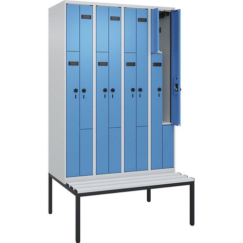 4068427113327 - Z-Spind Evolo PLUS Sitzbank 4 Abteile lichtgrau   lichtblau B 1200 mm Sicherheits-Drehriegel mit untergebauter Sitzbank Kunststoff kaiserkraft