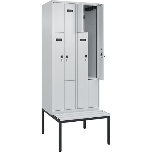 4068427110838 - Z-Spind Evolo PLUS Sitzbank 2 Abteile lichtgrau   lichtgrau B 800 mm Sicherheits-Drehriegel mit untergebauter Sitzbank Kunststoff kaiserkraft