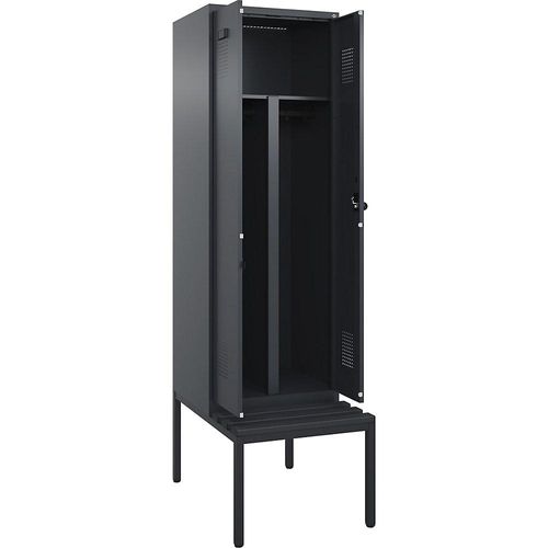 4068192369134 - Schwarz-Weiß-Spind Evolo PLUS Sitzbank 2 Abteile Trennwand verkürzt grau B 600 mm Sicherheits-Drehriegel mit untergebauter Sitzbank Kunststoff kaiserkraft 4068192369134 - Schwarz-Weiß-Spind Evolo PLUS Sitzbank 2 Abteile Trennwand verkürzt grau B 600 mm Sicherheits-Drehriegel mit untergebauter Sitzbank Kunststoff kaiserkraft