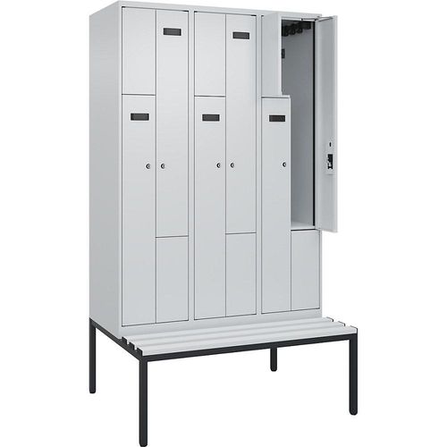 4068427112801 - Z-Spind Evolo PLUS Sitzbank 3 Abteile lichtgrau   lichtgrau B 1200 mm Zylinderschloss mit untergebauter Sitzbank Kunststoff kaiserkraft