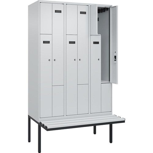 4068427101188 - Z-Spind Evolo PLUS Sitzbank 3 Abteile lichtgrau   lichtgrau B 1200 mm Zylinderschloss mit auskragender Sitzbank Kunststoff kaiserkraft