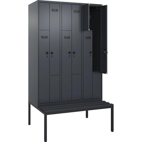 4068427112566 - Z-Spind Evolo PLUS Sitzbank 3 Abteile grau B 1200 mm Sicherheits-Drehriegel mit untergebauter Sitzbank Kunststoff kaiserkraft