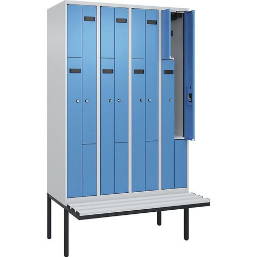 4068427101973 - Z-Spind Evolo PLUS Sitzbank 4 Abteile lichtgrau   lichtblau B 1200 mm Zylinderschloss mit auskragender Sitzbank Kunststoff kaiserkraft