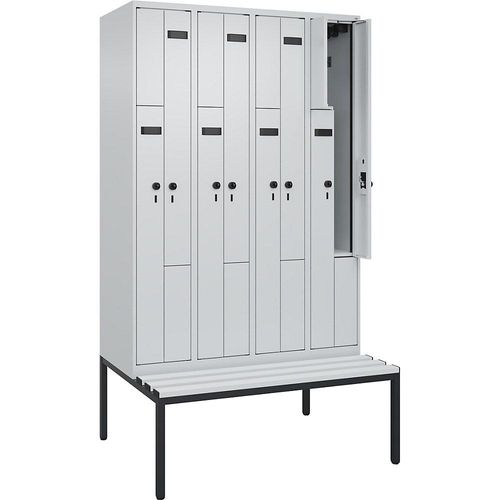 4068427113389 - Z-Spind Evolo PLUS Sitzbank 4 Abteile lichtgrau   lichtgrau B 1200 mm Sicherheits-Drehriegel mit untergebauter Sitzbank Kunststoff kaiserkraft