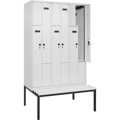 4068427112603 - Z-Spind Evolo PLUS Sitzbank 3 Abteile weiß B 1200 mm Sicherheits-Drehriegel mit untergebauter Sitzbank Kunststoff kaiserkraft