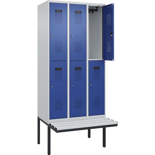 4068192388418 - Doppelstock-Spind Evolo PLUS Sitzbank 3 Abteile lichtgrau enzianblau B 900 mm Zylinderschloss mit auskragender Sitzbank Kunststoff kaiserkraft 4068192388418 - Doppelstock-Spind Evolo PLUS Sitzbank 3 Abteile lichtgrau enzianblau B 900 mm Zylinderschloss mit auskragender Sitzbank Kunststoff kaiserkraft