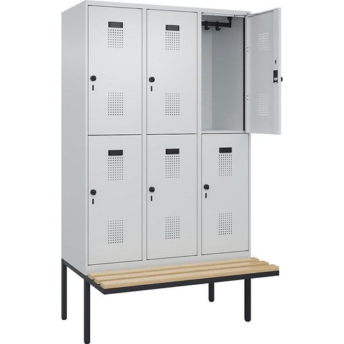 4068192197362 - Doppelstock-Spind Evolo PLUS Sitzbank 3 Abteile lichtgrau lichtgrau B 1200 mm Sicherheits-Drehriegel mit auskragender Sitzbank Buche kaiserkraft 4068192197362 - Doppelstock-Spind Evolo PLUS Sitzbank 3 Abteile lichtgrau lichtgrau B 1200 mm Sicherheits-Drehriegel mit auskragender Sitzbank Buche kaiserkraft