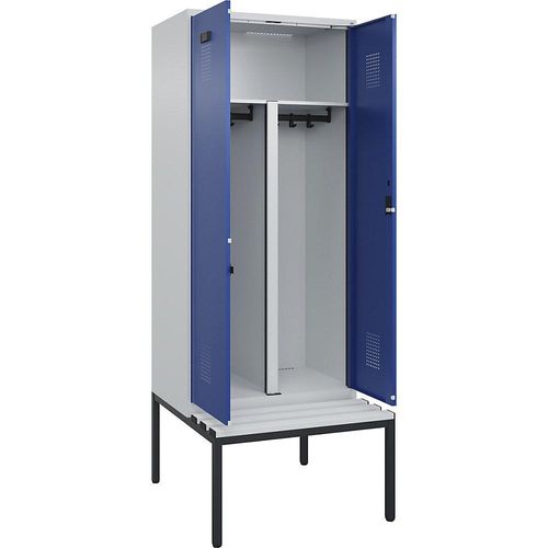 4068192389019 - Schwarz-Weiß-Spind Evolo PLUS Sitzbank 2 Abteile Trennwand verkürzt lichtgrau enzianblau B 800 mm Zylinderschloss mit untergebauter Sitzbank Kunststoff kaiserkraft 4068192389019 - Schwarz-Weiß-Spind Evolo PLUS Sitzbank 2 Abteile Trennwand verkürzt lichtgrau enzianblau B 800 mm Zylinderschloss mit untergebauter Sitzbank Kunststoff kaiserkraft