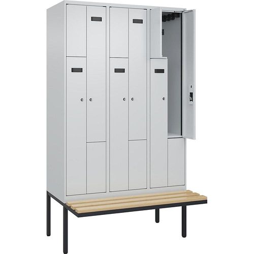 4068192978480 - Z-Spind Evolo PLUS Sitzbank 3 Abteile lichtgrau   lichtgrau B 1200 mm Zylinderschloss mit auskragender Sitzbank Buche kaiserkraft
