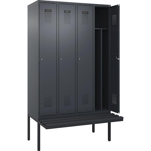 4068192399490 - Schwarz-Weiß-Spind Evolo PLUS Sitzbank schmal 4 Abteile Trennwand verkürzt grau B 1200 mm Zylinderschloss mit auskragender Sitzbank Kunststoff kaiserkraft 4068192399490 - Schwarz-Weiß-Spind Evolo PLUS Sitzbank schmal 4 Abteile Trennwand verkürzt grau B 1200 mm Zylinderschloss mit auskragender Sitzbank Kunststoff kaiserkraft