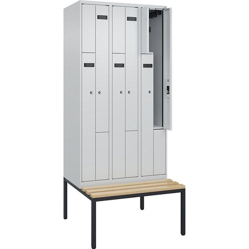 4068192976516 - Z-Spind Evolo PLUS Sitzbank 3 Abteile lichtgrau   lichtgrau B 900 mm Zylinderschloss mit untergebauter Sitzbank Buche kaiserkraft