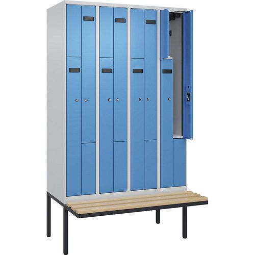 4068192978374 - Z-Spind Evolo PLUS Sitzbank 4 Abteile lichtgrau   lichtblau B 1200 mm Zylinderschloss mit auskragender Sitzbank Buche kaiserkraft