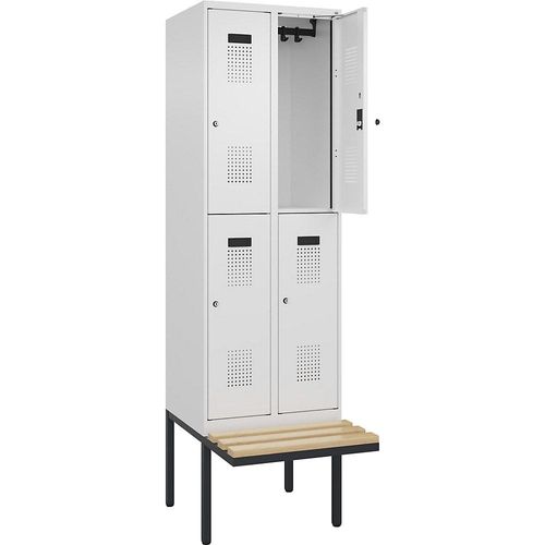 4068192302513 - Doppelstock-Spind Evolo PLUS Sitzbank 2 Abteile weiß B 600 mm Zylinderschloss mit auskragender Sitzbank Buche kaiserkraft 4068192302513 - Doppelstock-Spind Evolo PLUS Sitzbank 2 Abteile weiß B 600 mm Zylinderschloss mit auskragender Sitzbank Buche kaiserkraft