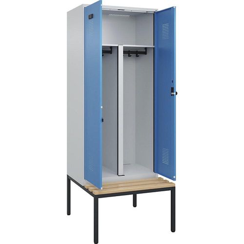 4068192157847 - Schwarz-Weiß-Spind Evolo PLUS Sitzbank 2 Abteile Trennwand verkürzt lichtgrau lichtblau B 800 mm Sicherheits-Drehriegel mit untergebauter Sitzbank Buche kaiserkraft 4068192157847 - Schwarz-Weiß-Spind Evolo PLUS Sitzbank 2 Abteile Trennwand verkürzt lichtgrau lichtblau B 800 mm Sicherheits-Drehriegel mit untergebauter Sitzbank Buche kaiserkraft