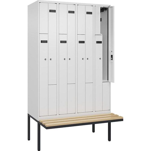 4068192996729 - Z-Spind Evolo PLUS Sitzbank 4 Abteile weiß B 1200 mm Zylinderschloss mit auskragender Sitzbank Buche kaiserkraft
