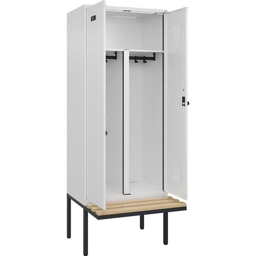 4068192219002 - Schwarz-Weiß-Spind Evolo PLUS Sitzbank 2 Abteile Trennwand verkürzt weiß B 800 mm Sicherheits-Drehriegel mit auskragender Sitzbank Buche kaiserkraft 4068192219002 - Schwarz-Weiß-Spind Evolo PLUS Sitzbank 2 Abteile Trennwand verkürzt weiß B 800 mm Sicherheits-Drehriegel mit auskragender Sitzbank Buche kaiserkraft