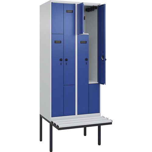 4068427099140 - Z-Spind Evolo PLUS Sitzbank 2 Abteile lichtgrau   enzianblau B 800 mm Sicherheits-Drehriegel mit auskragender Sitzbank Kunststoff kaiserkraft