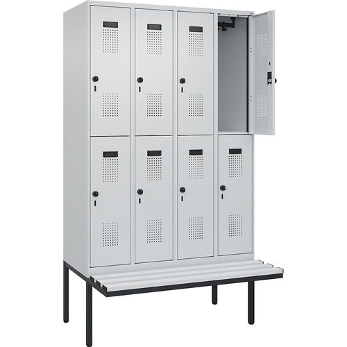 4068192365297 - Doppelstock-Spind Evolo PLUS Sitzbank 4 Abteile lichtgrau   lichtgrau B 1200 mm Sicherheits-Drehriegel mit auskragender Sitzbank Kunststoff kaiserkraft
