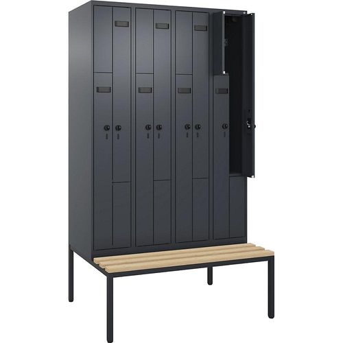 4068192920540 - Z-Spind Evolo PLUS Sitzbank 4 Abteile grau B 1200 mm Sicherheits-Drehriegel mit untergebauter Sitzbank Buche kaiserkraft