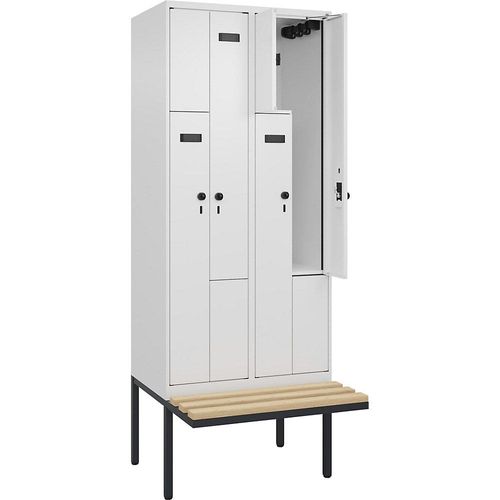 4068192935674 - Z-Spind Evolo PLUS Sitzbank 2 Abteile weiß B 800 mm Sicherheits-Drehriegel mit auskragender Sitzbank Buche kaiserkraft