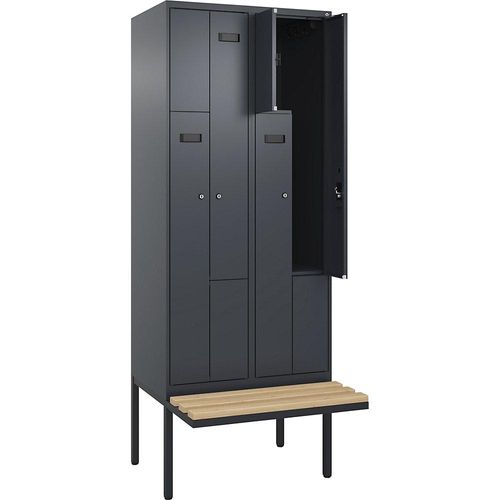 4068192988199 - Z-Spind Evolo PLUS Sitzbank 2 Abteile grau B 800 mm Zylinderschloss mit auskragender Sitzbank Buche kaiserkraft