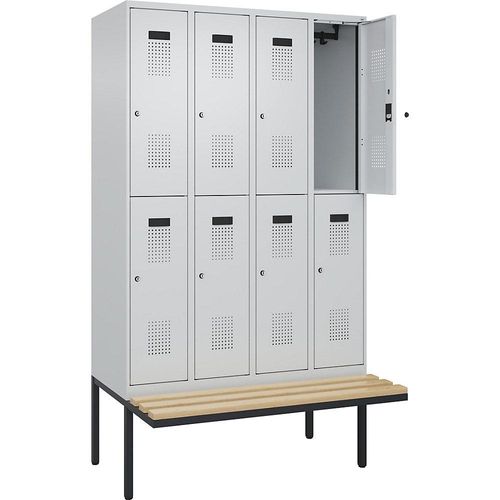 4068192282518 - Doppelstock-Spind Evolo PLUS Sitzbank 4 Abteile lichtgrau lichtgrau B 1200 mm Zylinderschloss mit auskragender Sitzbank Buche kaiserkraft 4068192282518 - Doppelstock-Spind Evolo PLUS Sitzbank 4 Abteile lichtgrau lichtgrau B 1200 mm Zylinderschloss mit auskragender Sitzbank Buche kaiserkraft