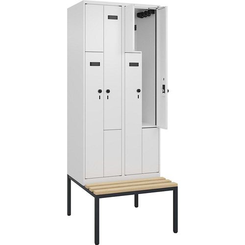 4068192935711 - Z-Spind Evolo PLUS Sitzbank 2 Abteile weiß B 800 mm Sicherheits-Drehriegel mit untergebauter Sitzbank Buche kaiserkraft 4068192935711 - Z-Spind Evolo PLUS Sitzbank 2 Abteile weiß B 800 mm Sicherheits-Drehriegel mit untergebauter Sitzbank Buche kaiserkraft