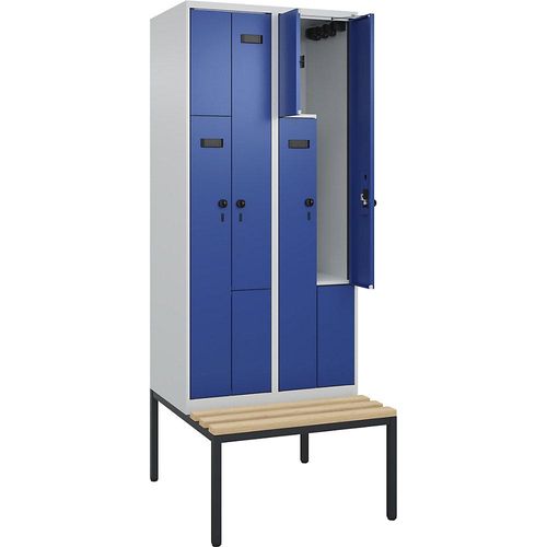 4068192926047 - Z-Spind Evolo PLUS Sitzbank 2 Abteile lichtgrau   enzianblau B 800 mm Sicherheits-Drehriegel mit untergebauter Sitzbank Buche kaiserkraft