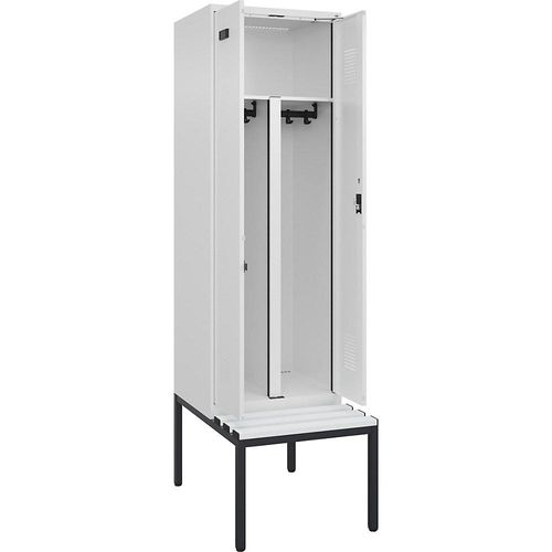 4068192405443 - Schwarz-Weiß-Spind Evolo PLUS Sitzbank 2 Abteile Trennwand verkürzt weiß B 600 mm Zylinderschloss mit untergebauter Sitzbank Kunststoff kaiserkraft