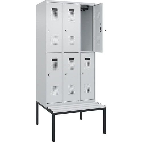 4068192395638 - Doppelstock-Spind Evolo PLUS Sitzbank 3 Abteile lichtgrau lichtgrau B 900 mm Zylinderschloss mit untergebauter Sitzbank Kunststoff kaiserkraft 4068192395638 - Doppelstock-Spind Evolo PLUS Sitzbank 3 Abteile lichtgrau lichtgrau B 900 mm Zylinderschloss mit untergebauter Sitzbank Kunststoff kaiserkraft