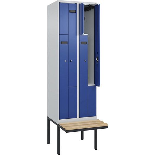 4068192971252 - Z-Spind Evolo PLUS Sitzbank 2 Abteile lichtgrau   enzianblau B 600 mm Zylinderschloss mit auskragender Sitzbank Buche kaiserkraft