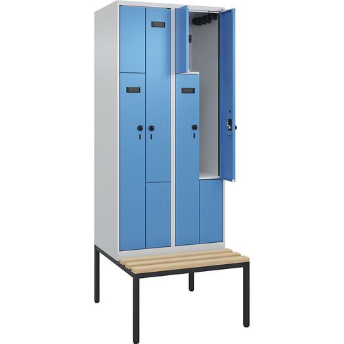 4068192931959 - Z-Spind Evolo PLUS Sitzbank 2 Abteile lichtgrau   lichtblau B 800 mm Sicherheits-Drehriegel mit untergebauter Sitzbank Buche kaiserkraft