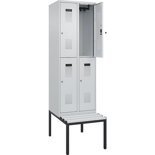 4068192395614 - Doppelstock-Spind Evolo PLUS Sitzbank 2 Abteile lichtgrau   lichtgrau B 600 mm Zylinderschloss mit untergebauter Sitzbank Kunststoff kaiserkraft