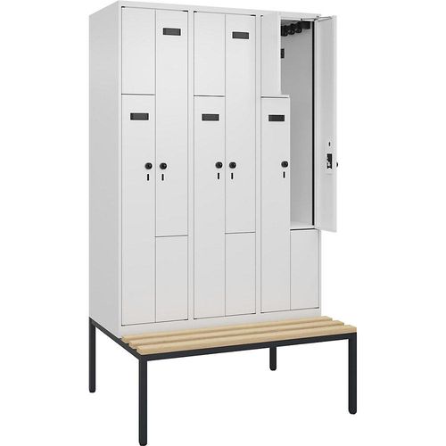 4068192936237 - Z-Spind Evolo PLUS Sitzbank 3 Abteile weiß B 1200 mm Sicherheits-Drehriegel mit untergebauter Sitzbank Buche kaiserkraft