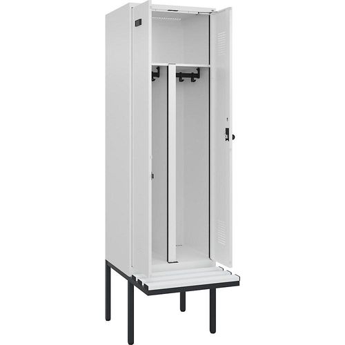 4068192373773 - Schwarz-Weiß-Spind Evolo PLUS Sitzbank 2 Abteile Trennwand verkürzt weiß B 600 mm Sicherheits-Drehriegel mit auskragender Sitzbank Kunststoff kaiserkraft 4068192373773 - Schwarz-Weiß-Spind Evolo PLUS Sitzbank 2 Abteile Trennwand verkürzt weiß B 600 mm Sicherheits-Drehriegel mit auskragender Sitzbank Kunststoff kaiserkraft